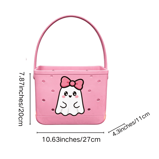 Pink Ghost Halloween Boo Basket - Waterproof EVA Mini Tote - Lopqix Beach Bag Store