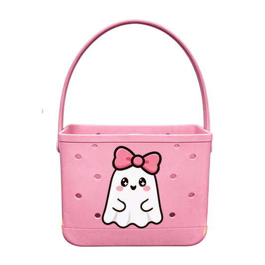 The Cutest Pink Ghost Halloween Boo Basket & Trick-or-Treat Tote - Lopqix Beach Bag Store
