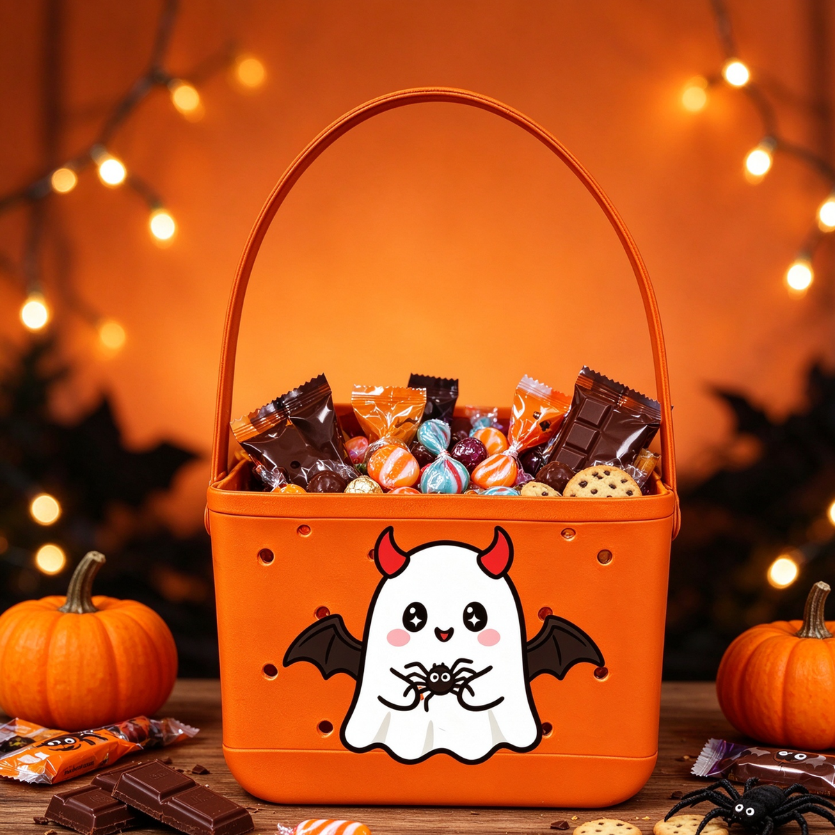 Orange Devil Ghost Halloween Boo Basket - Waterproof EVA Mini Tote