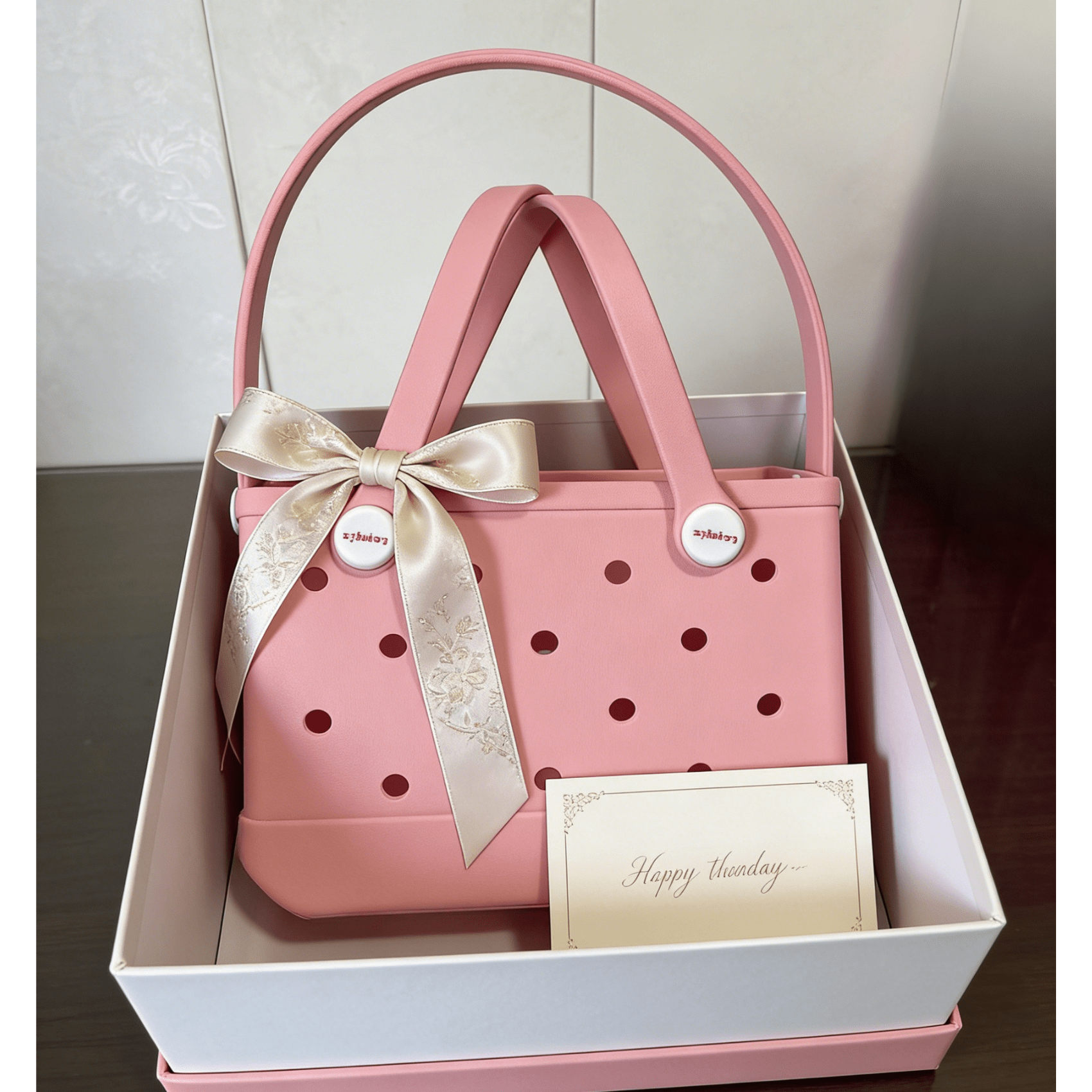 Blush Pink EVA Basket Tote Bag - Waterproof Perforated Handbag with Round Handle - Lopqix