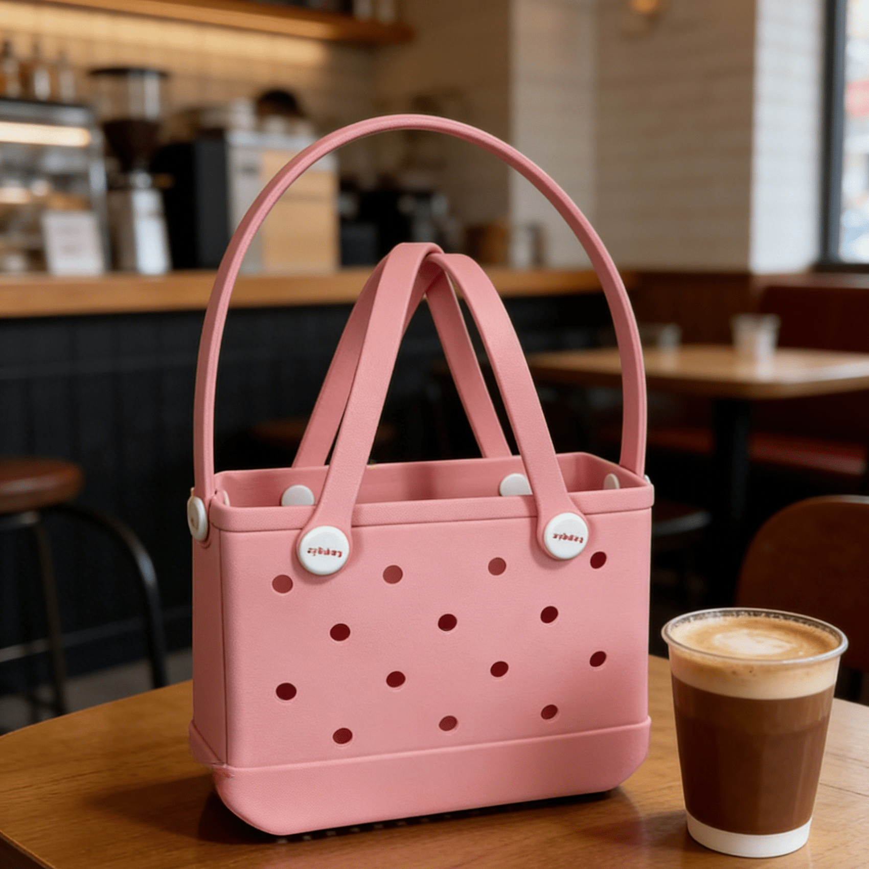 Blush Pink EVA Basket Tote Bag - Waterproof Perforated Handbag with Round Handle - Lopqix