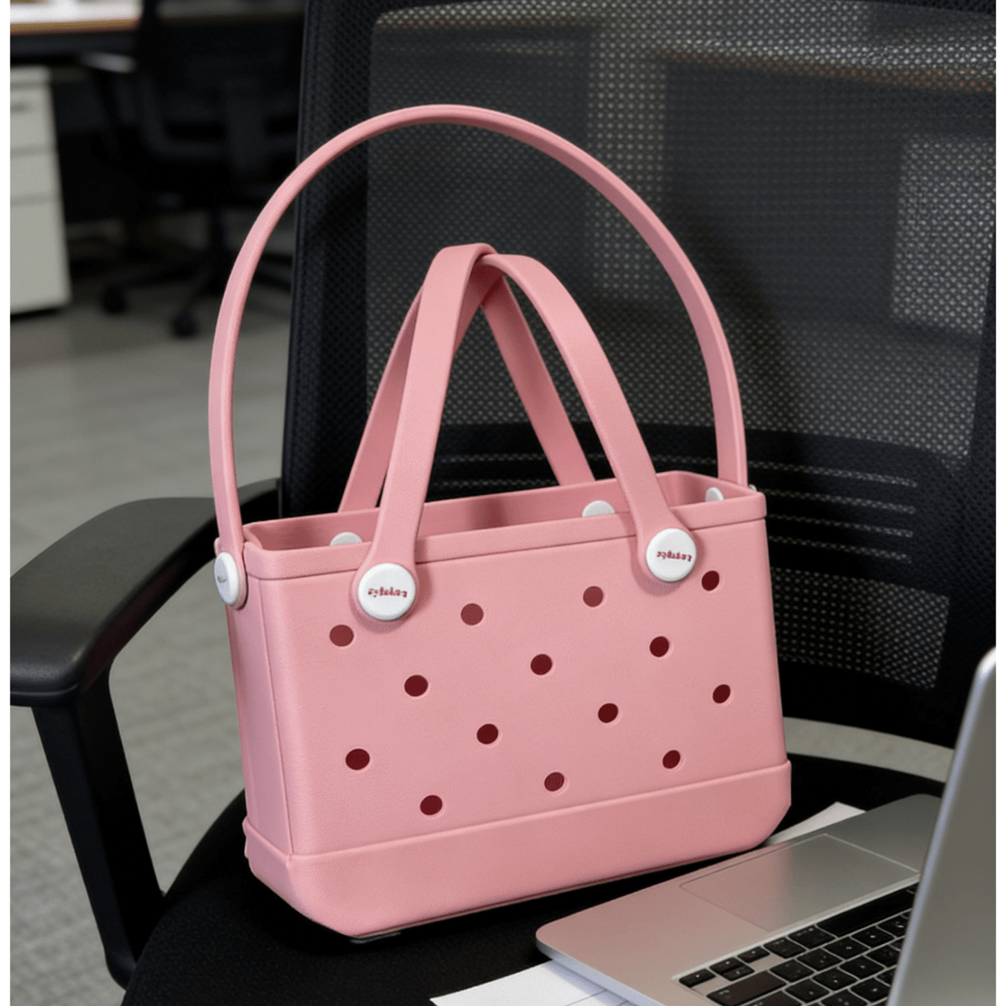 Blush Pink EVA Basket Tote Bag - Waterproof Perforated Handbag with Round Handle - Lopqix
