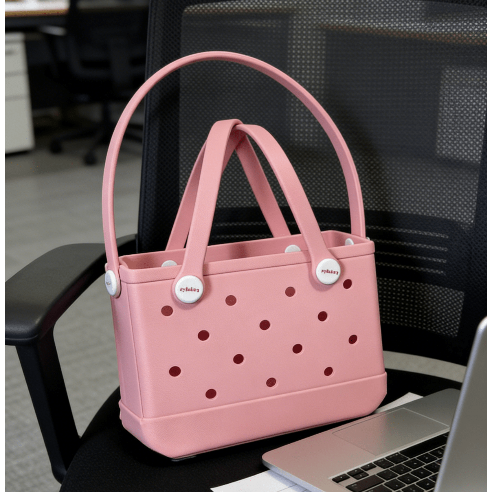Blush Pink EVA Basket Tote Bag - Waterproof Perforated Handbag with Round Handle - Lopqix