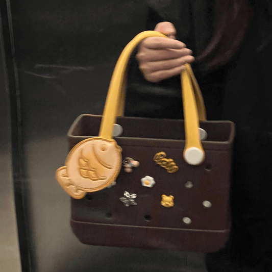 Brown EVA Beach Bag - Waterproof Customizable Tote with Yellow Handles - Lopqix