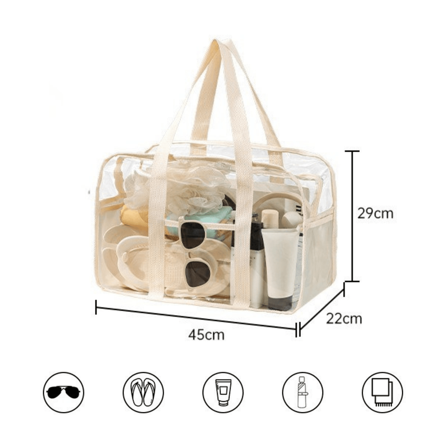 Clear EVA Beach Bag - Large Waterproof Travel Tote for Pool & Beach - Lopqix