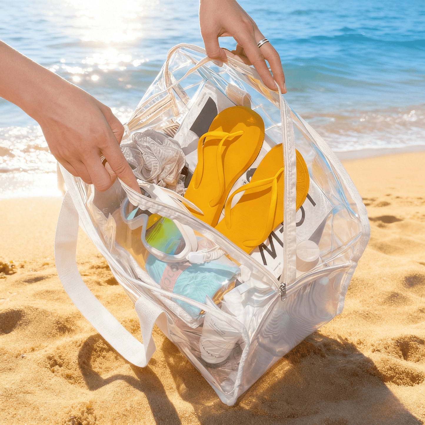Clear EVA Beach Bag - Large Waterproof Travel Tote for Pool & Beach - Lopqix