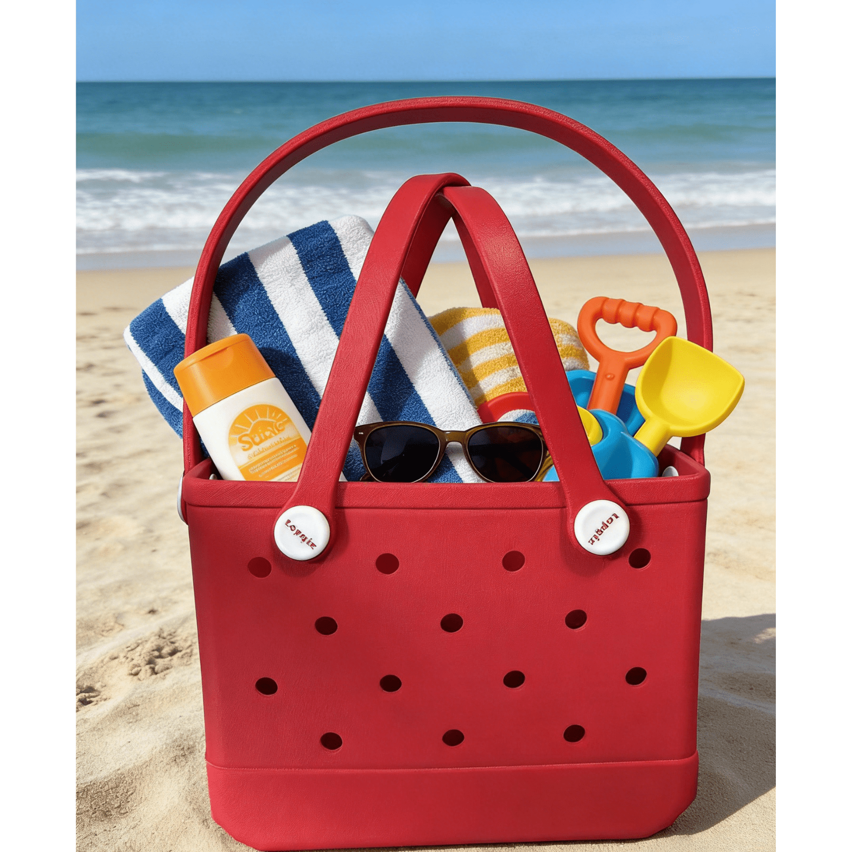 Coral Red EVA Mini Tote Bag - Waterproof Perforated Handbag with Dual Handles - Lopqix