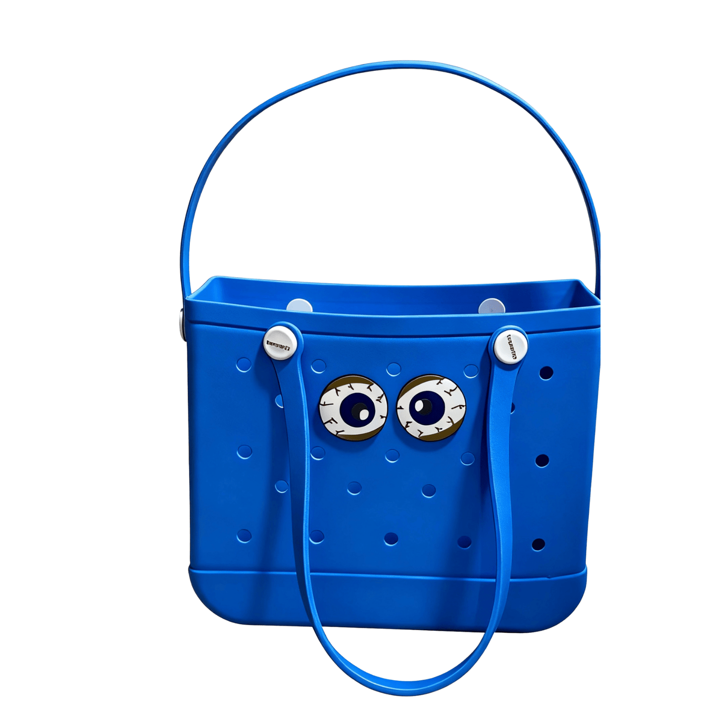 Blue EVA Hole Beach Tote Bag with Cartoon Eyes Decoration – Kawaii Style Waterproof Handbag for Summer, Beach, Camping & Shopping