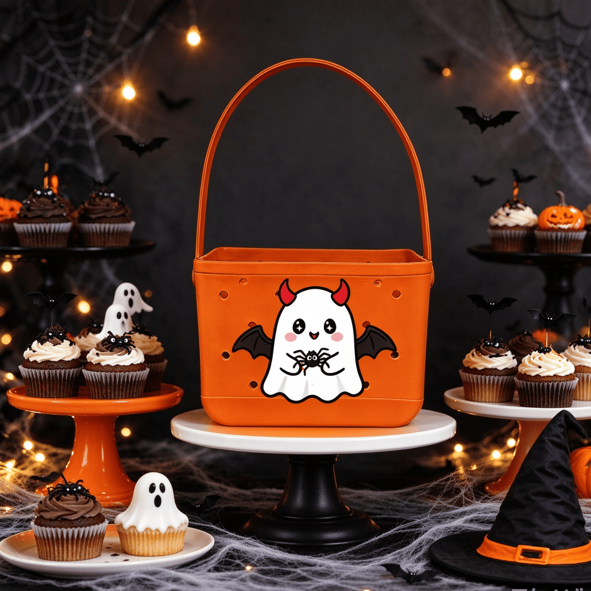 Orange Devil Ghost Halloween Boo Basket - Waterproof EVA Mini Tote - Lopqix Beach Bag Store