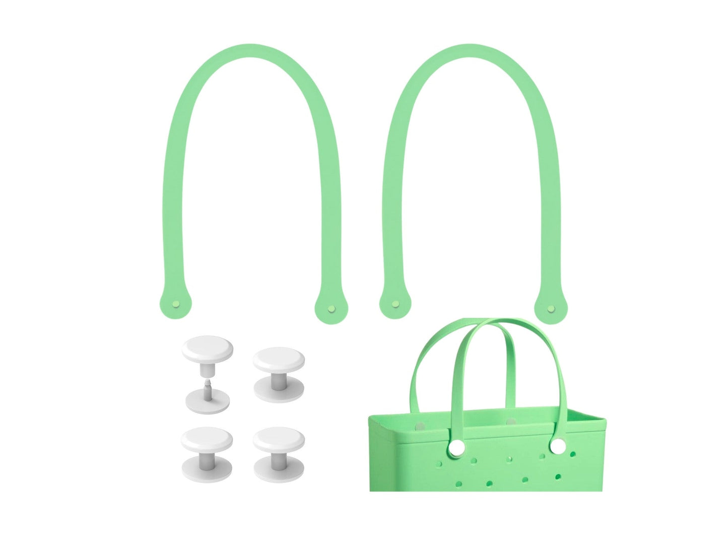 Green Replacement Straps with 4 Pairs of Buttons – Rubber Shoulder Strap Accessory for Beach Tote Bags