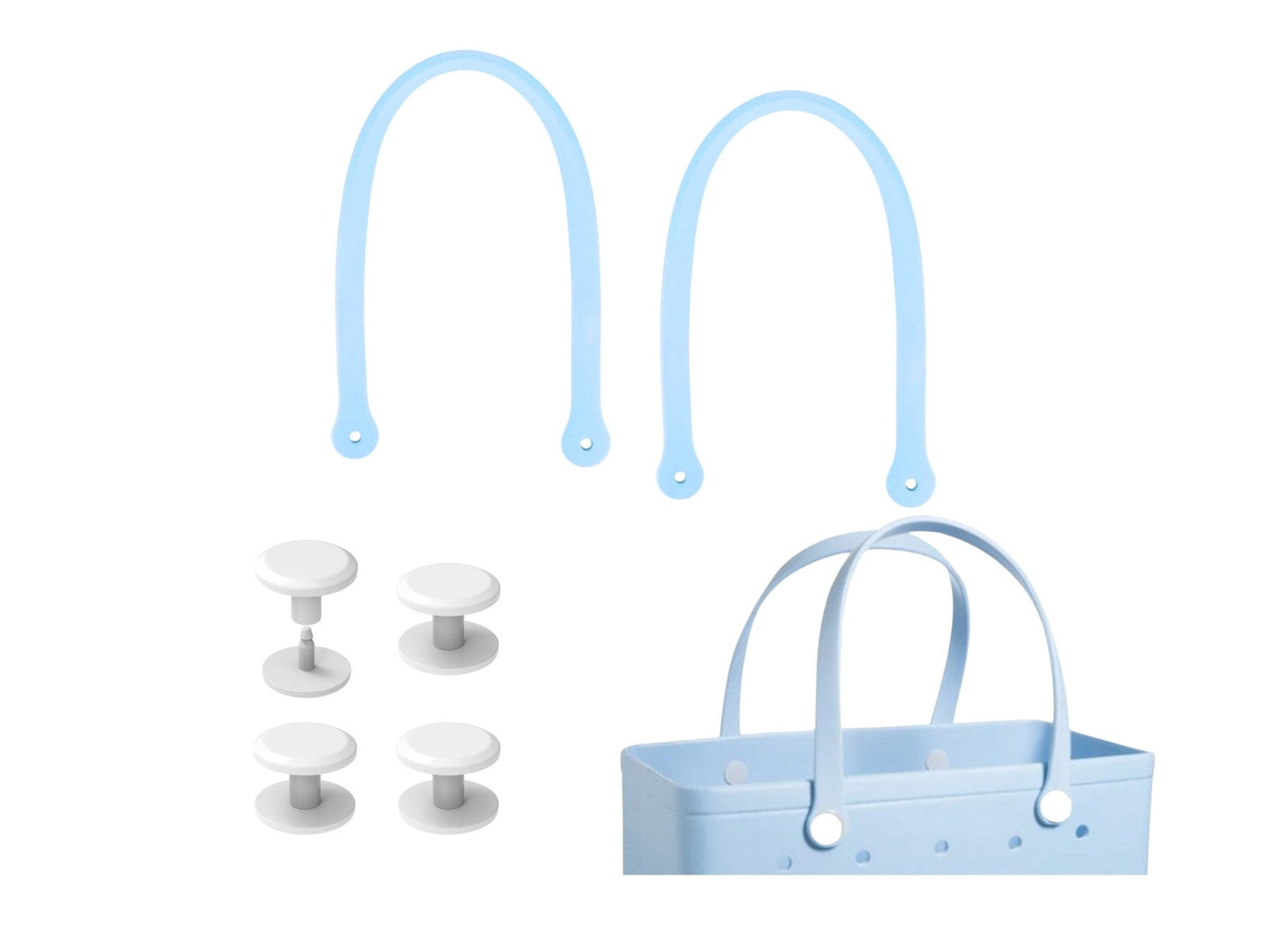 Lightblue Replacement Straps with 4 Pairs of Buttons – Rubber Shoulder Strap Accessory for Beach Tote Bags