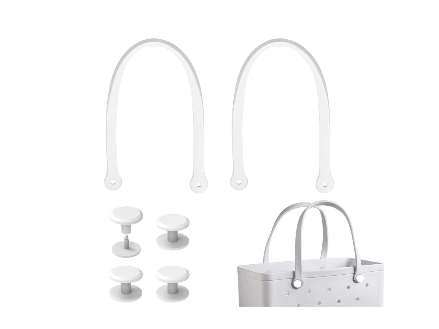 White Replacement Straps with 4 Pairs of Buttons – Rubber Shoulder Strap Accessory for Beach Tote Bags