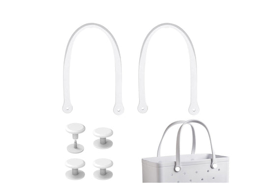 White Replacement Straps with 4 Pairs of Buttons – Rubber Shoulder Strap Accessory for Beach Tote Bags