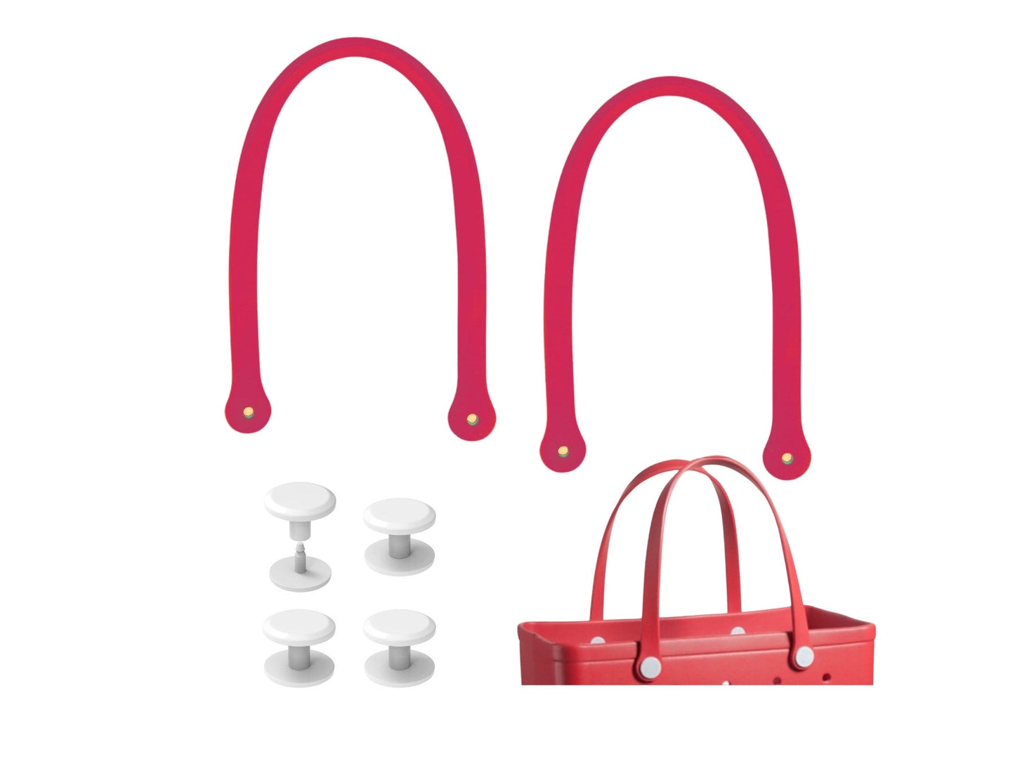 Red Replacement Straps with 4 Pairs of Buttons – Rubber Shoulder Strap Accessory for Beach Tote Bags