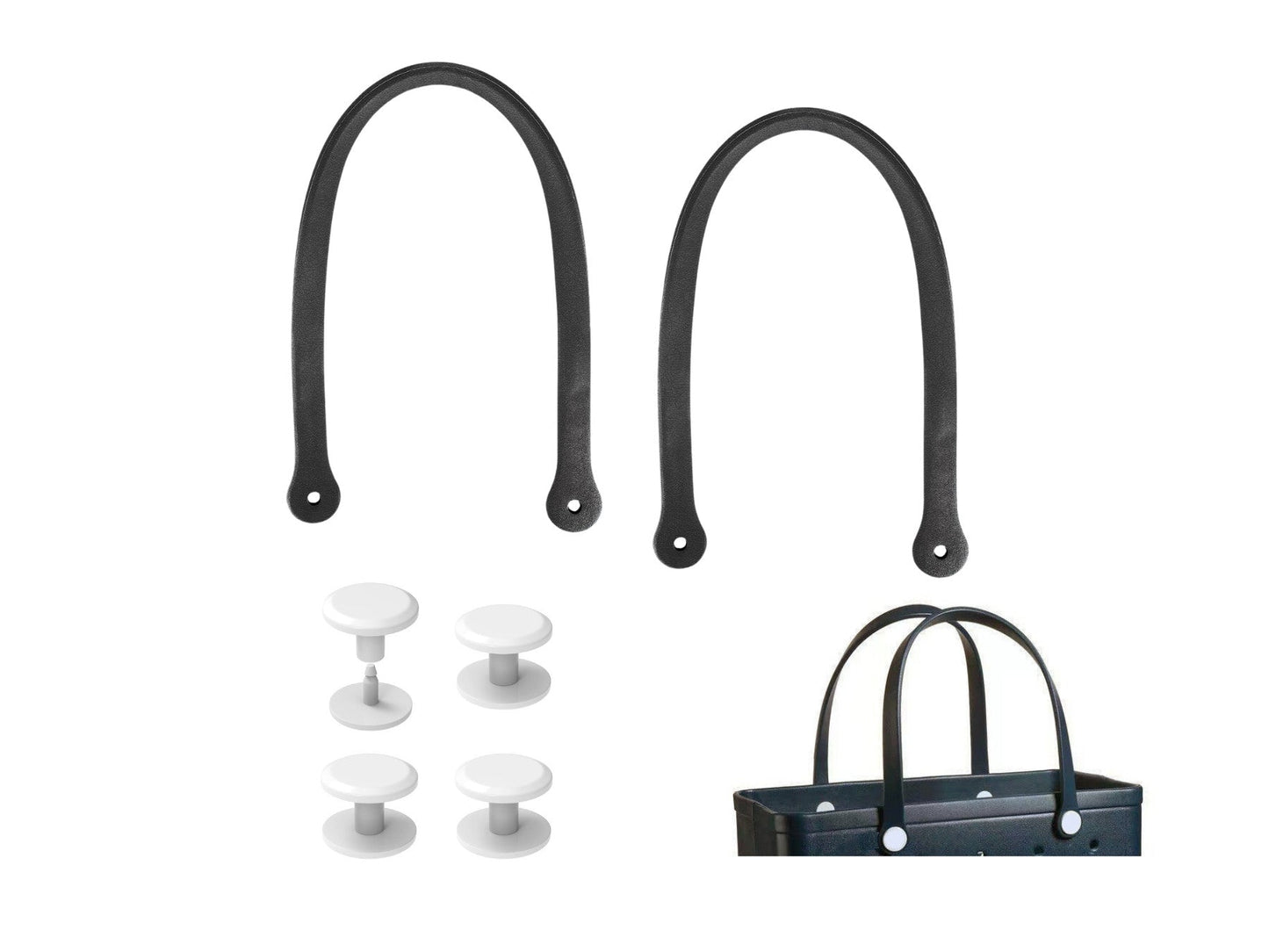 Black Replacement Straps with 4 Pairs of Buttons – Rubber Shoulder Strap Accessory for Beach Tote Bags