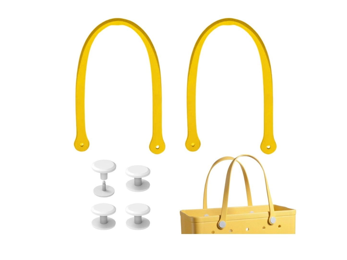 Yellow Replacement Straps with 4 Pairs of Buttons – Rubber Shoulder Strap Accessory for Beach Tote Bags