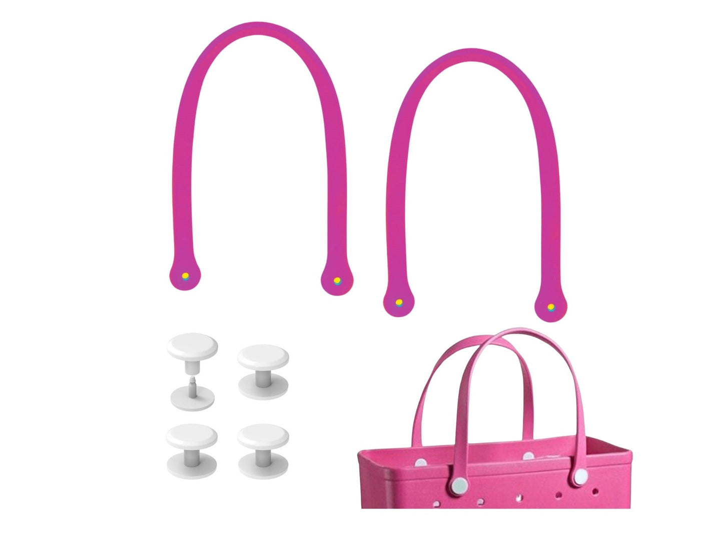 Haute Pink Replacement Straps with 4 Pairs of Buttons – Rubber Shoulder Strap Accessory for Beach Tote Bags