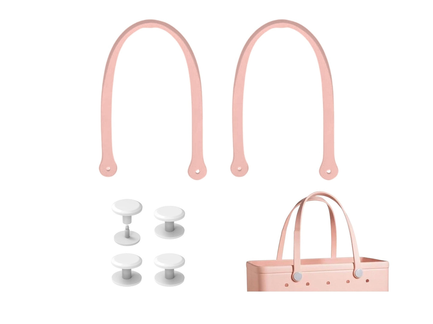 Light pink Replacement Straps with 4 Pairs of Buttons – Rubber Shoulder Strap Accessory for Beach Tote Bags